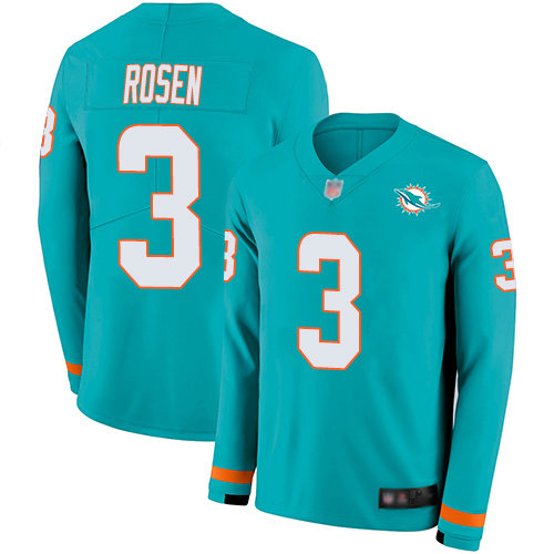 Dolphins #3 Josh Rosen Aqua Green Team Color Youth Stitched Football Limited Therma Long Sleeve Jersey