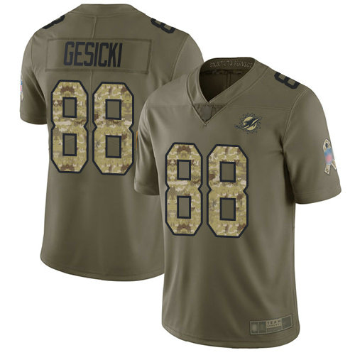 Dolphins #88 Mike Gesicki Olive Camo Youth Stitched Football Limited 2017 Salute to Service Jersey