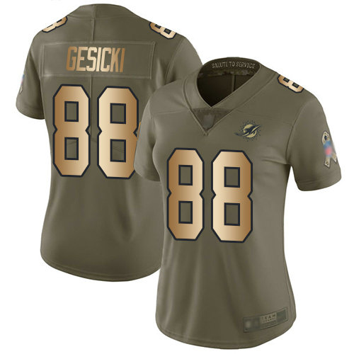 Dolphins #88 Mike Gesicki Olive Gold Women's Stitched Football Limited 2017 Salute to Service Jersey