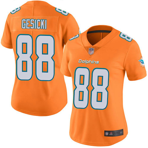 Dolphins #88 Mike Gesicki Orange Women's Stitched Football Limited Rush Jersey