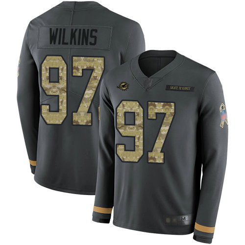Dolphins #97 Christian Wilkins Anthracite Salute to Service Youth Stitched Football Limited Therma Long Sleeve Jersey