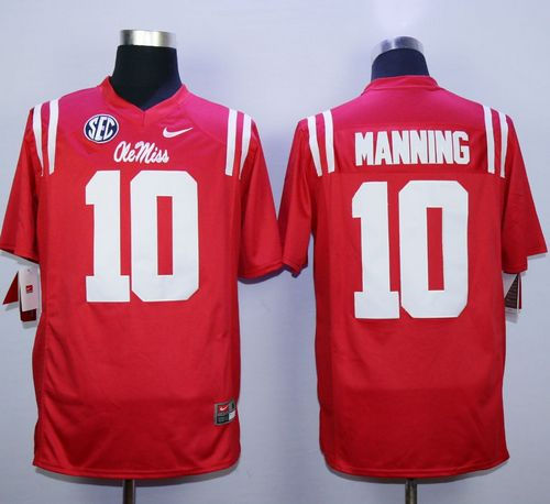 Durable Rebels 10 Eli Manning Red NCAA Jersey