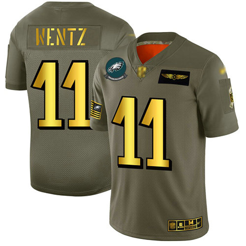 Eagles #11 Carson Wentz Camo Gold Men's Stitched Football Limited 2019 Salute To Service Jersey