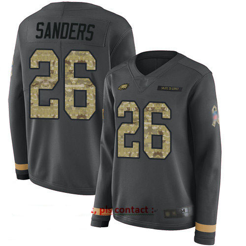 Eagles #26 Miles Sanders Anthracite Salute to Service Women's Stitched Football Limited Therma Long Sleeve Jersey