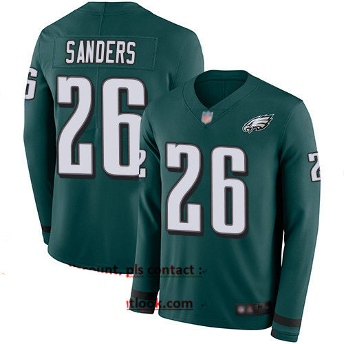 Eagles #26 Miles Sanders Midnight Green Team Color Youth Stitched Football Limited Therma Long Sleeve Jersey