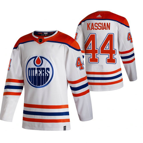 Edmonton Oilers #44 Zack Kassian White Men's Adidas 2020-21 Reverse Retro Alternate NHL Jersey