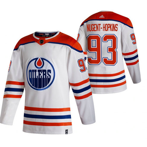 Edmonton Oilers #93 Ryan Nugent-Hopkins White Men's Adidas 2020-21 Reverse Retro Alternate NHL Jersey