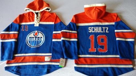 Edmonton Oilers 19 Justin Schultz Light Blue Sawyer Hooded Sweatshirt NHL Jersey