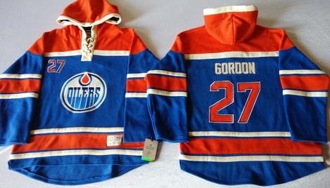 Edmonton Oilers 27 Boyd Gordon Light Blue Sawyer Hooded Sweatshirt NHL Jersey