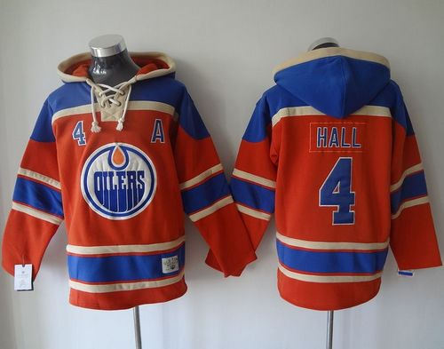 Edmonton Oilers 4 Taylor Hall Orange Sawyer Hooded Sweatshirt NHL Jersey