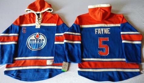 Edmonton Oilers 5 Mark Fayne Light Blue Sawyer Hooded Sweatshirt NHL Jersey