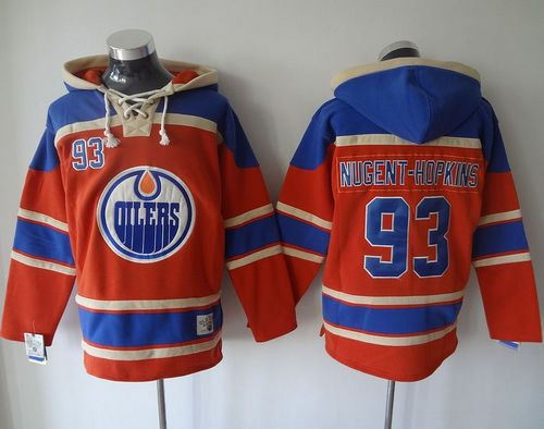 Edmonton Oilers 93 Ryan Nugent-Hopkins Orange Sawyer Hooded Sweatshirt NHL Jersey