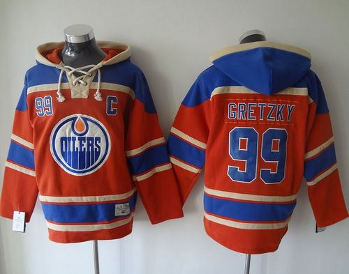Edmonton Oilers 99 Wayne Gretzky Orange Sawyer Hooded Sweatshirt NHL Jersey