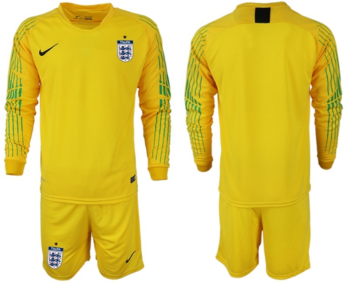 England Blank Yellow Long Sleeves Goalkeeper Soccer Country Jersey