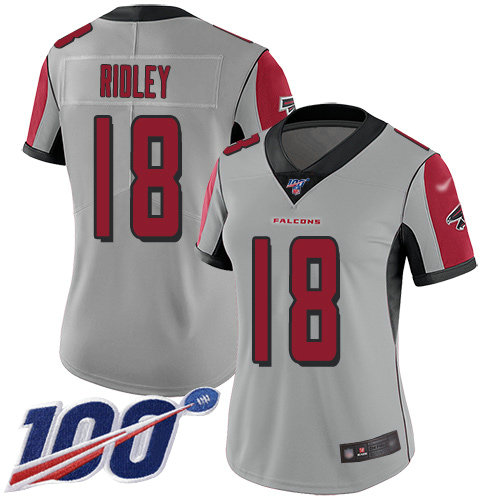 Falcons #18 Calvin Ridley Silver Women's Stitched Football Limited Inverted Legend 100th Season Jersey