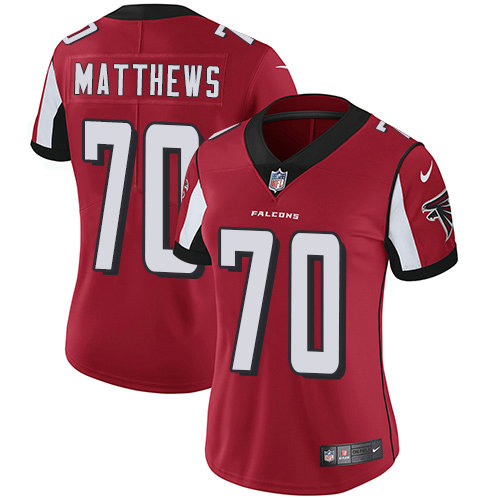 Falcons #70 Jake Matthews Red Team Color Women's Stitched Football Vapor Untouchable Limited Jersey