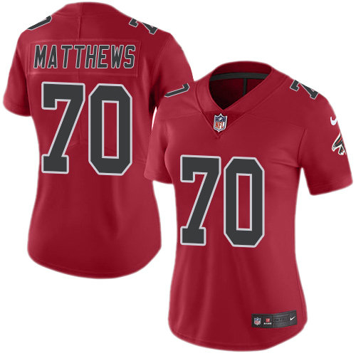 Falcons #70 Jake Matthews Red Women's Stitched Football Limited Rush Jersey
