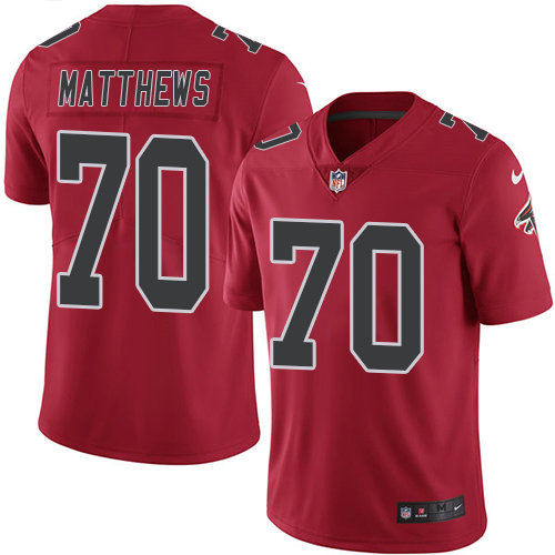 Falcons #70 Jake Matthews Red Youth Stitched Football Limited Rush Jersey