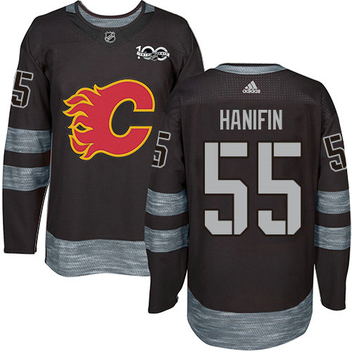 Flames #55 Noah Hanifin Black 1917-2017 100th Anniversary Stitched Hockey Jersey