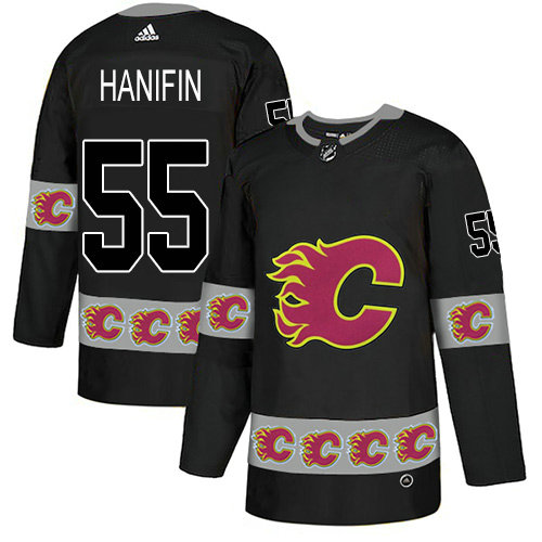 Flames #55 Noah Hanifin Black Authentic Team Logo Fashion Stitched Hockey Jersey