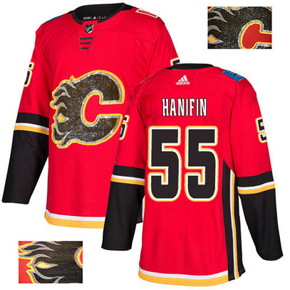 Flames #55 Noah Hanifin Red Home Authentic Fashion Gold Stitched Hockey Jersey