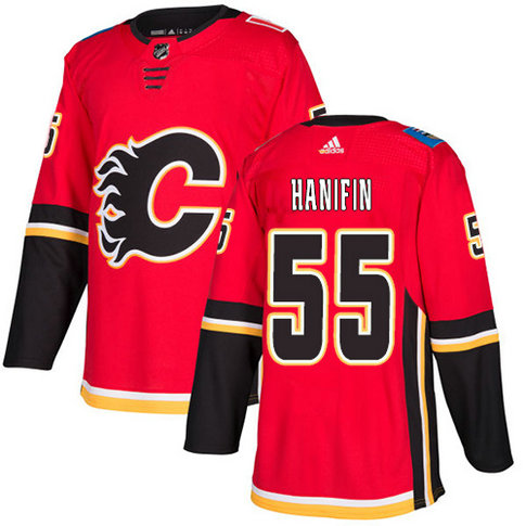 Flames #55 Noah Hanifin Red Home Authentic Stitched Hockey Jersey