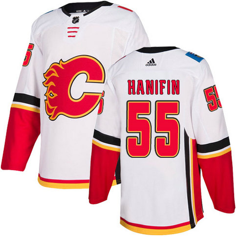 Flames #55 Noah Hanifin White Road Authentic Stitched Hockey Jersey
