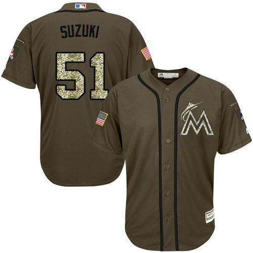 Florida Marlins 51 Ichiro Suzuki Green Salute to Service Baseball Jersey