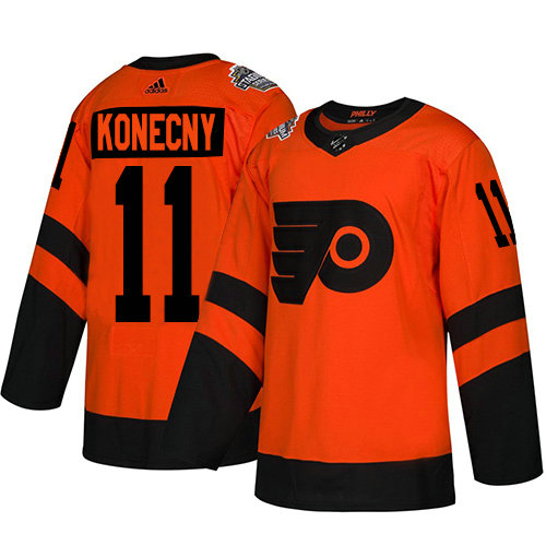 Flyers #11 Travis Konecny Orange Authentic 2019 Stadium Series Stitched Hockey Jersey