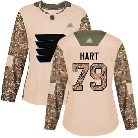 Flyers #79 Carter Hart Camo Authentic 2017 Veterans Day Women's Stitched Hockey Jersey