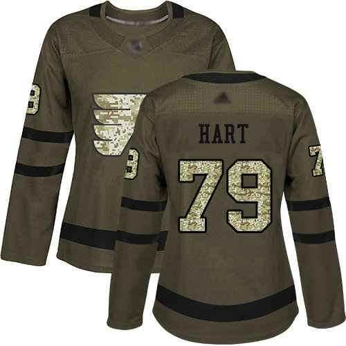 Flyers #79 Carter Hart Green Salute to Service Women's Stitched Hockey Jersey