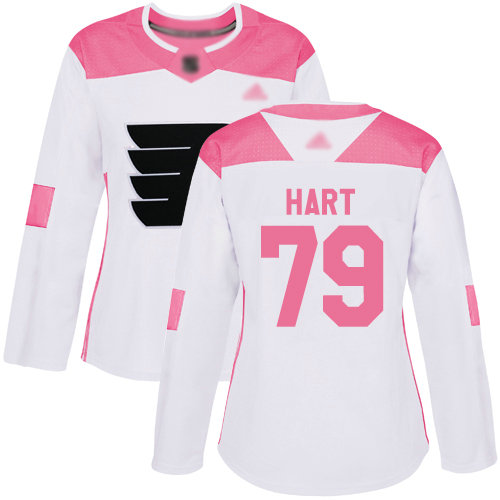 Flyers #79 Carter Hart White Pink Authentic Fashion Women's Stitched Hockey Jersey