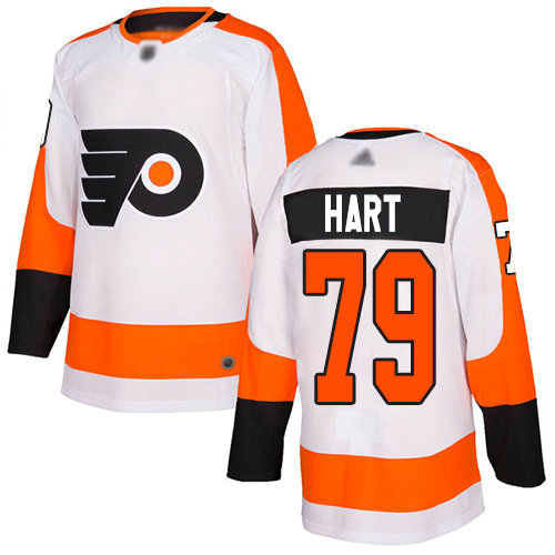 Flyers #79 Carter Hart White Road Authentic Stitched Hockey Jersey