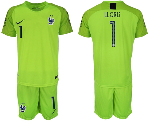 France #1 LLORIS Shiny Green Goalkeeper Soccer Country Jersey