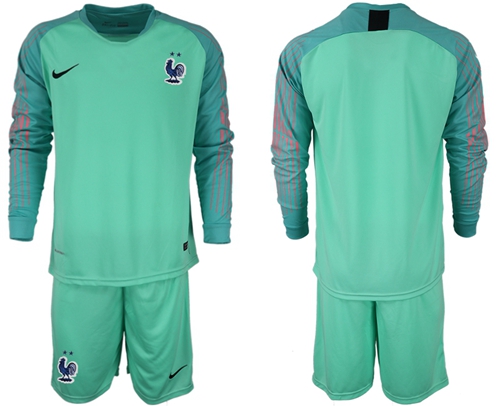 France Blank Green Goalkeeper Long Sleeves Soccer Country Jersey