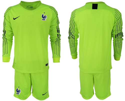 France Blank Shiny Green Goalkeeper Long Sleeves Soccer Country Jersey