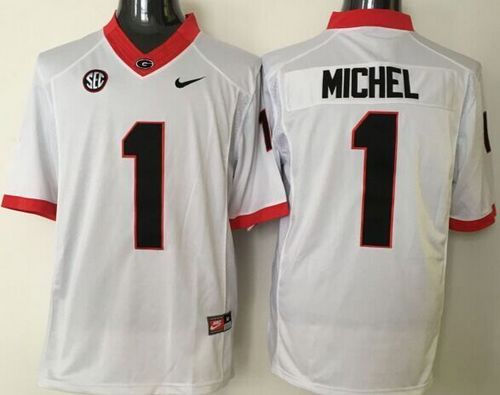 Georgia Bulldogs 1 Sony Michel White Limited SEC Patch NCAA Jersey