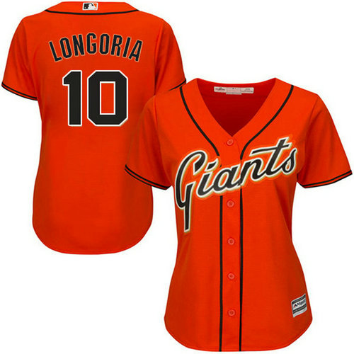Giants #10 Evan Longoria Orange Alternate Women's Stitched MLB Jersey_1