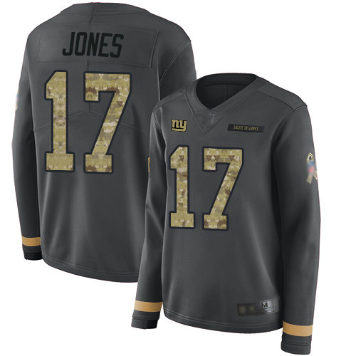 Giants #17 Daniel Jones Anthracite Salute to Service Women's Stitched Football Limited Therma Long Sleeve Jersey