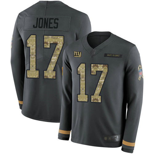 Giants #17 Daniel Jones Anthracite Salute to Service Youth Stitched Football Limited Therma Long Sleeve Jersey