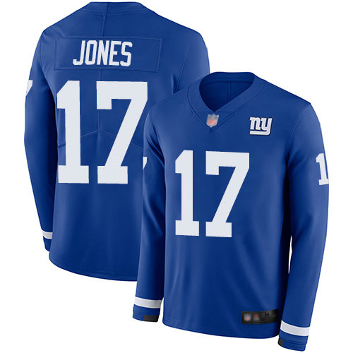 Giants #17 Daniel Jones Royal Blue Team Color Youth Stitched Football Limited Therma Long Sleeve Jersey