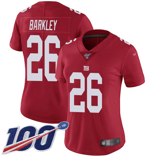 Giants #26 Saquon Barkley Red Women's Stitched Football Limited Inverted Legend 100th Season Jersey