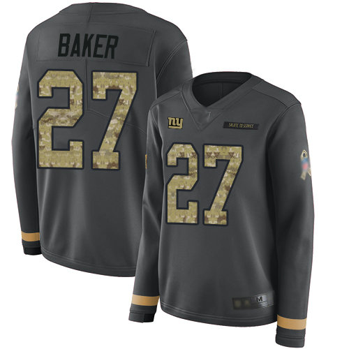 Giants #27 Deandre Baker Anthracite Salute to Service Women's Stitched Football Limited Therma Long Sleeve Jersey