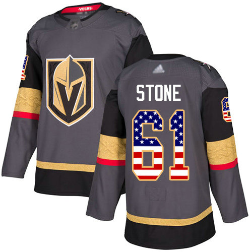 Golden Knights #61 Mark Stone Grey Home Authentic USA Flag Stitched Hockey Jersey