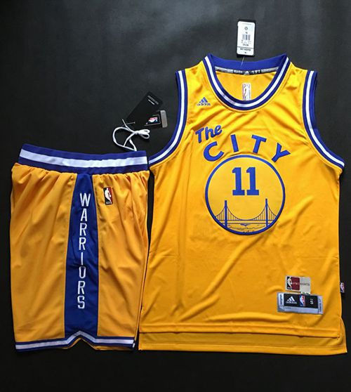 Golden State Warriors 11 Klay Thompson Gold Throwback The City A Set NBA Jersey