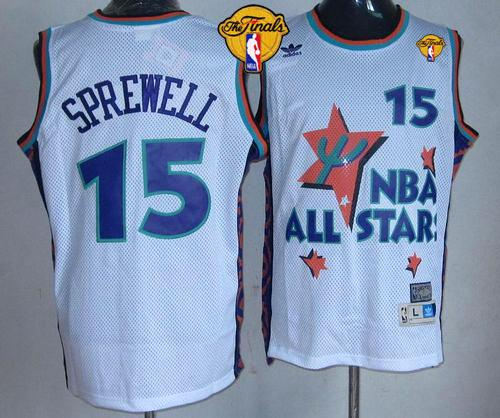 Golden State Warriors 15 Latrell Sprewell White 1995 All Star Throwback The Finals Patch NBA Jersey