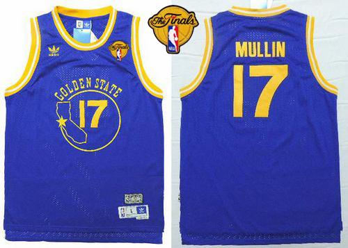 Golden State Warriors 17 Chris Mullin Blue New Throwback The Finals Patch NBA jersey