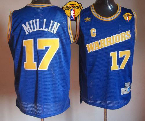 Golden State Warriors 17 Chris Mullin Blue Throwback The Finals Patch NBA Jersey