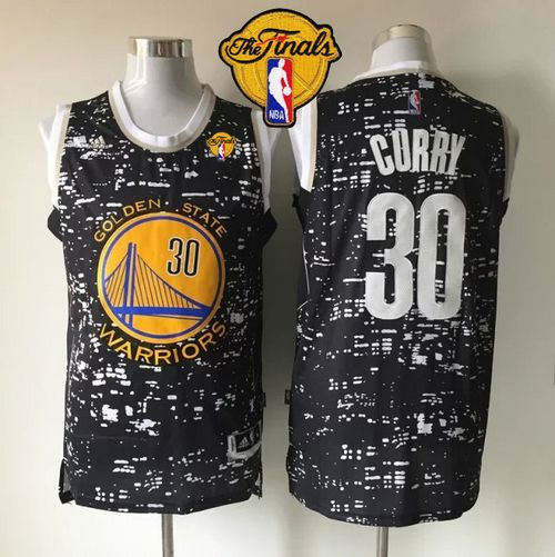 Golden State Warriors 30 Stephen Curry Black City Light The Finals Patch NBA Jersey