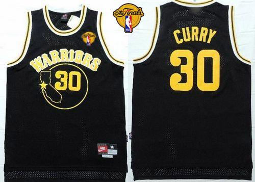 Golden State Warriors 30 Stephen Curry Black Nike Throwback The Finals Patch NBA jersey